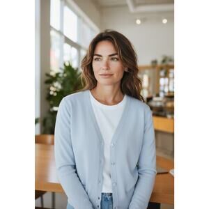 CYRUS The Classic Crewneck Cardigan Sweater Womens XL Light Blue New with tags